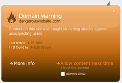 Domain warning - ORANGE alert in Haute Secure